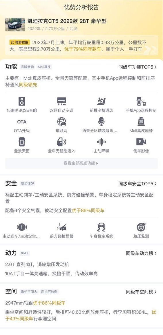 2022款凯迪拉克CT5二手车实拍解析：13.5万准新豪华轿车值得入手吗？