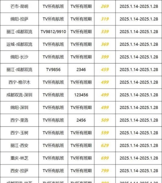西藏航空2025年元旦特价机票震撼来袭，低至209元！