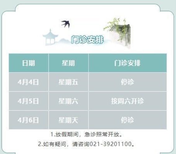 2025年青浦区清明节期间医院门急诊安排